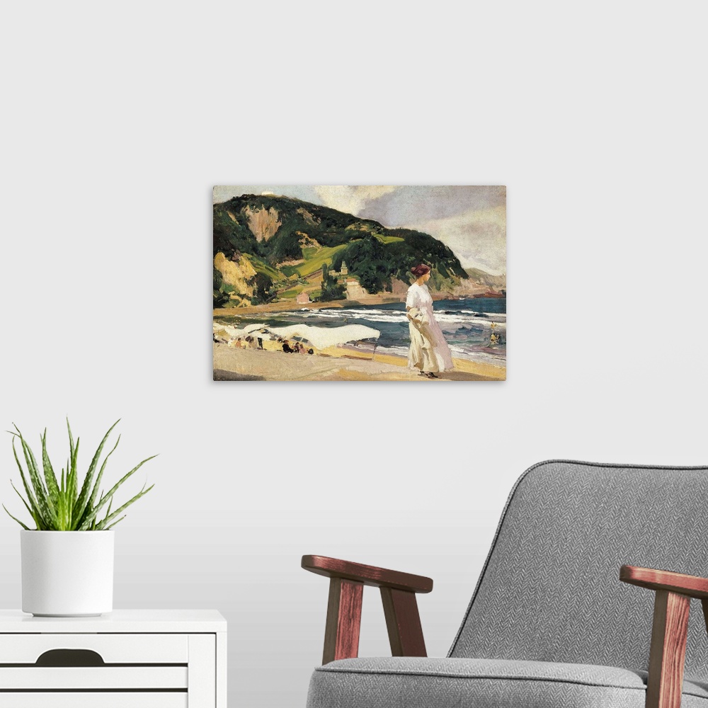 A modern room featuring SOROLLA, Joaqu..n (1863-1923). Zarautz Beach. 1910. Oil on canvas. .. AISA/Everett Collection