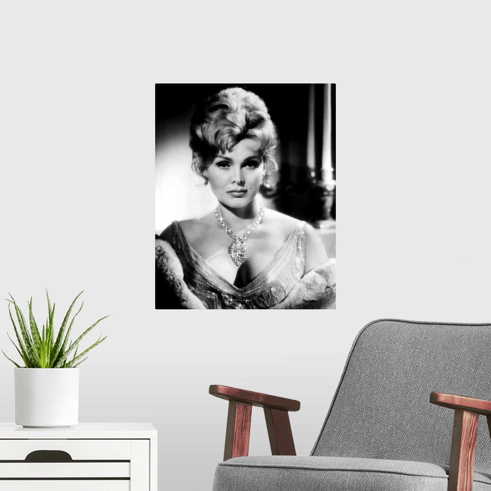 A modern room featuring Zsa Zsa Gabor, ca. early 1960s.