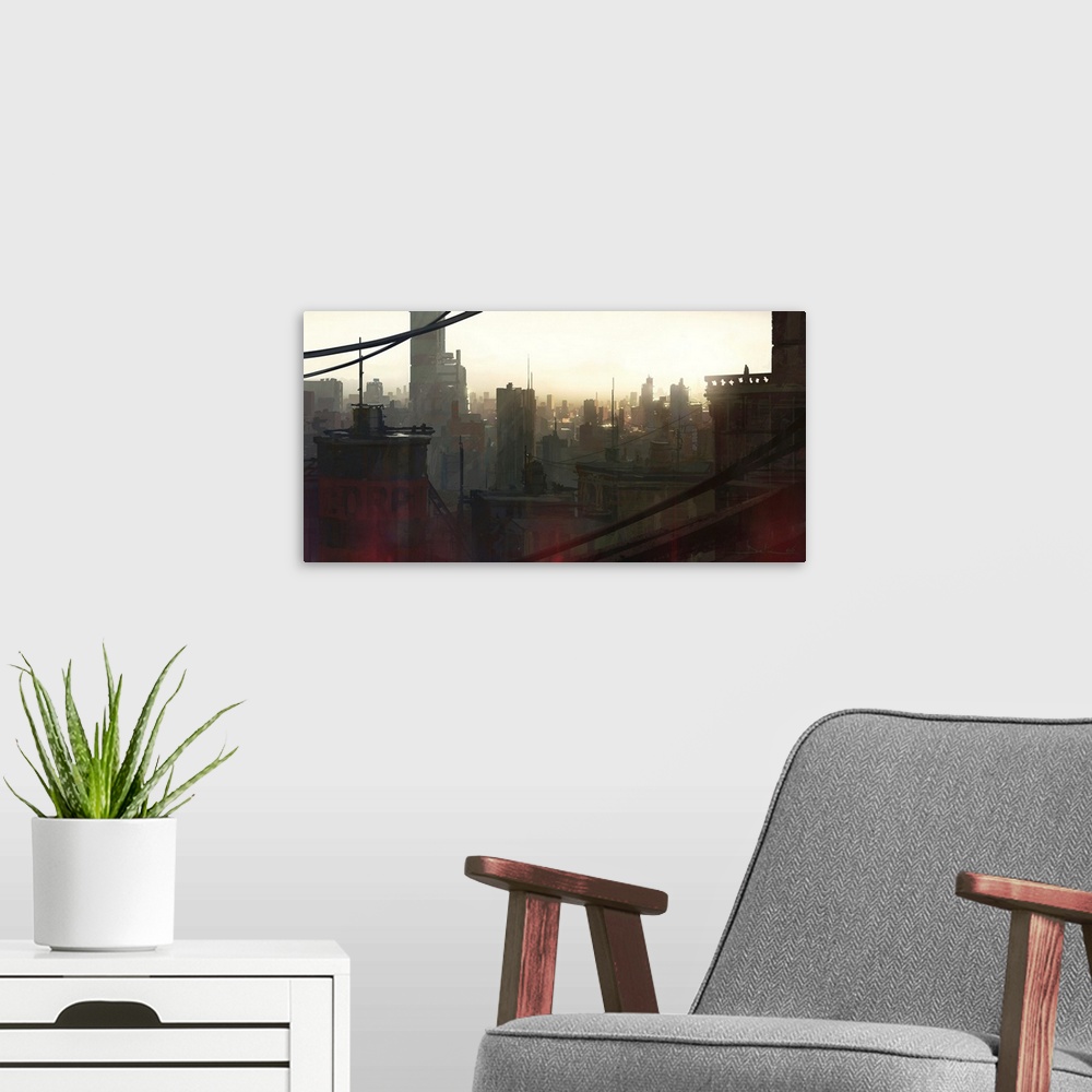A modern room featuring City At Dawn