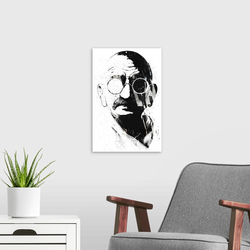 A modern room featuring Gandhi
