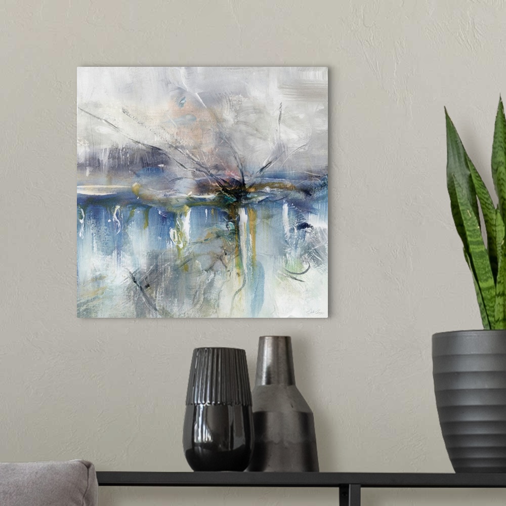A modern room featuring Abstract Striation II
