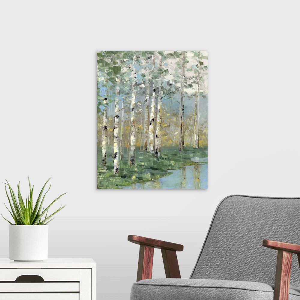A modern room featuring Birch Reflections I