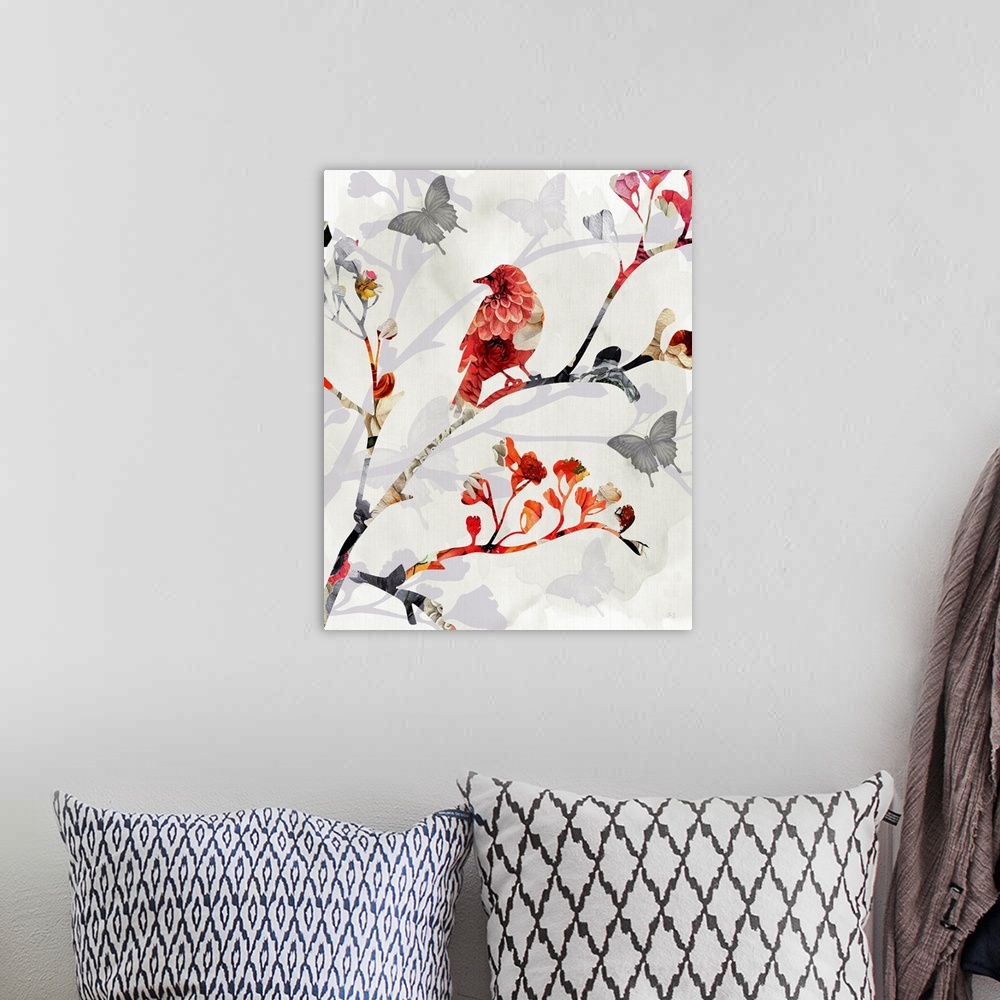 A bohemian room featuring Bird And Cherry Blossoms I