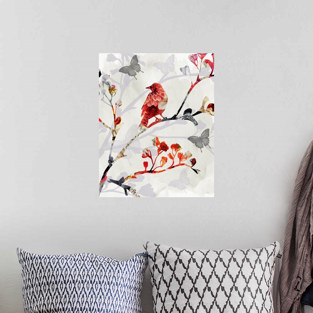 A bohemian room featuring Bird And Cherry Blossoms I