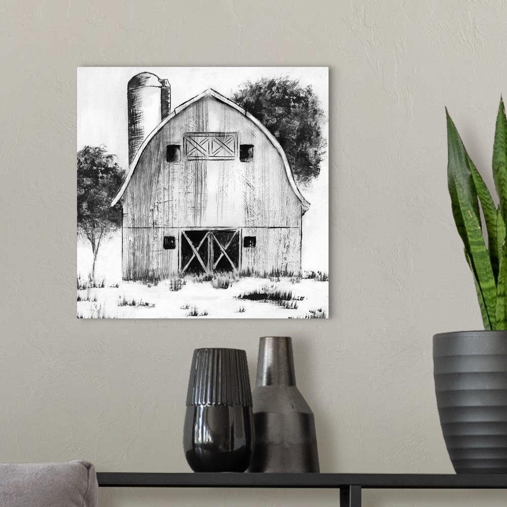 A modern room featuring Black and White Barn I