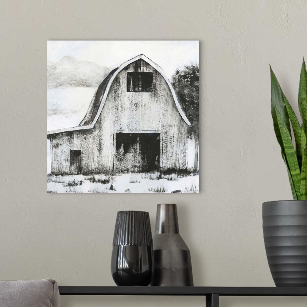 A modern room featuring Black and White Barn II