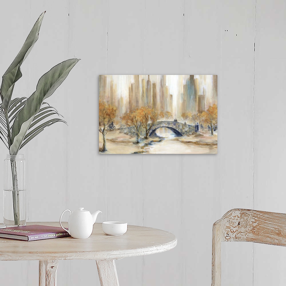 A farmhouse room featuring Abstract painting of Central Park, NYC in Autumn.