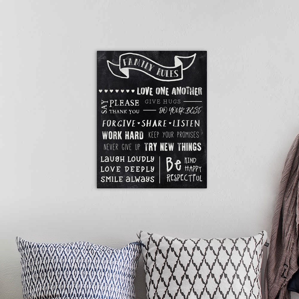 A bohemian room featuring Chalkboard Rules I