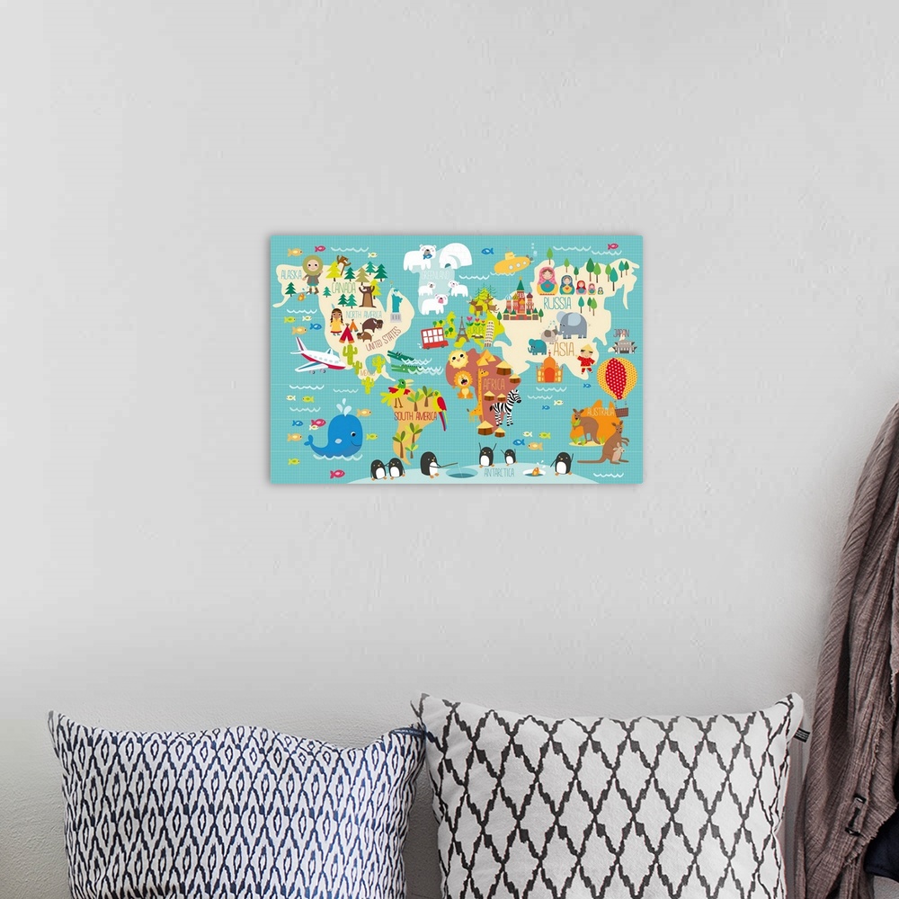 A bohemian room featuring Children's World Map