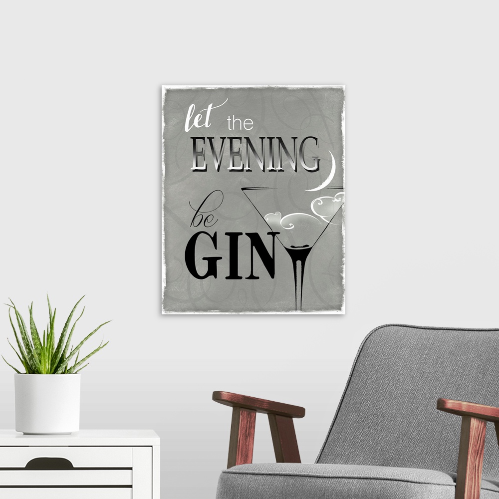 A modern room featuring Typography art about cocktails with a martini glass design.