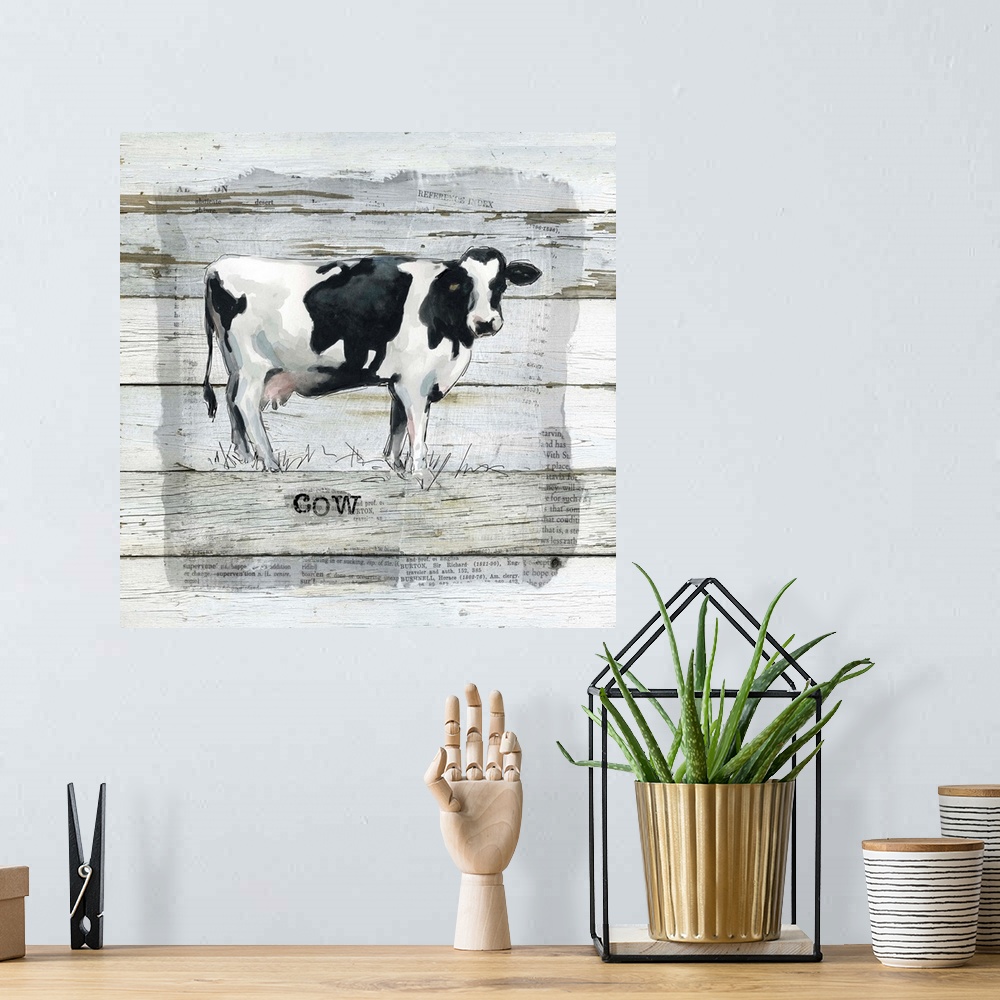 A bohemian room featuring Farmhouse Collage Cow