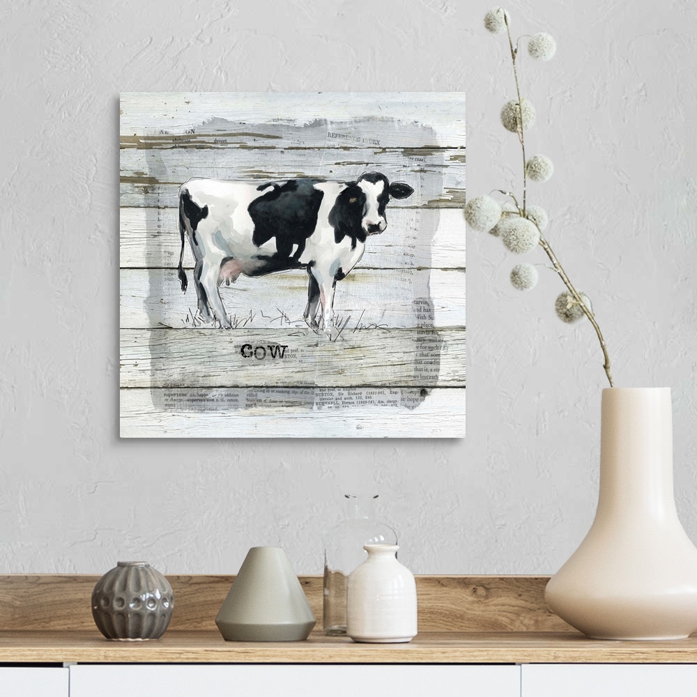A farmhouse room featuring Farmhouse Collage Cow