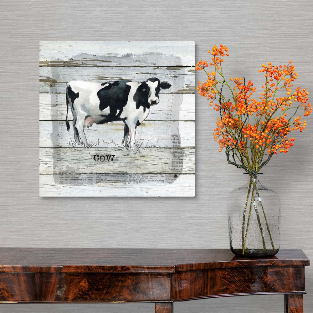 A traditional room featuring Farmhouse Collage Cow