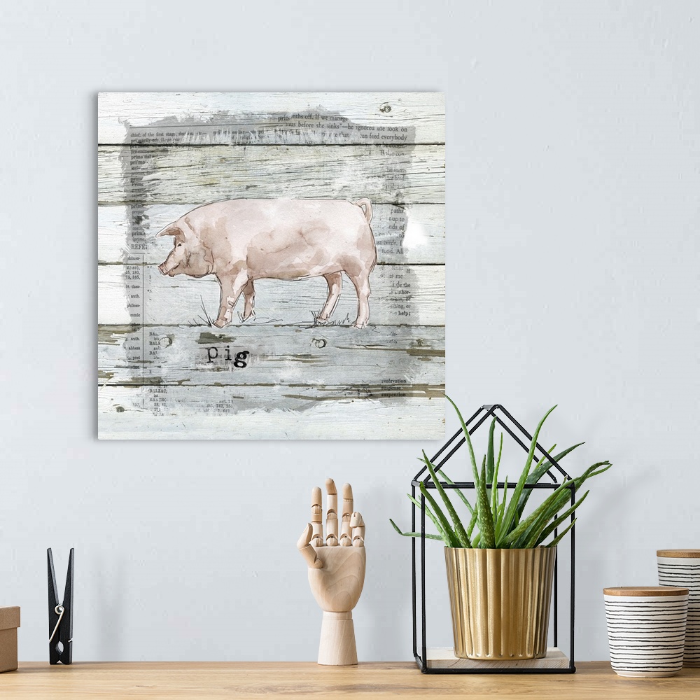 A bohemian room featuring Farmhouse Collage Pig
