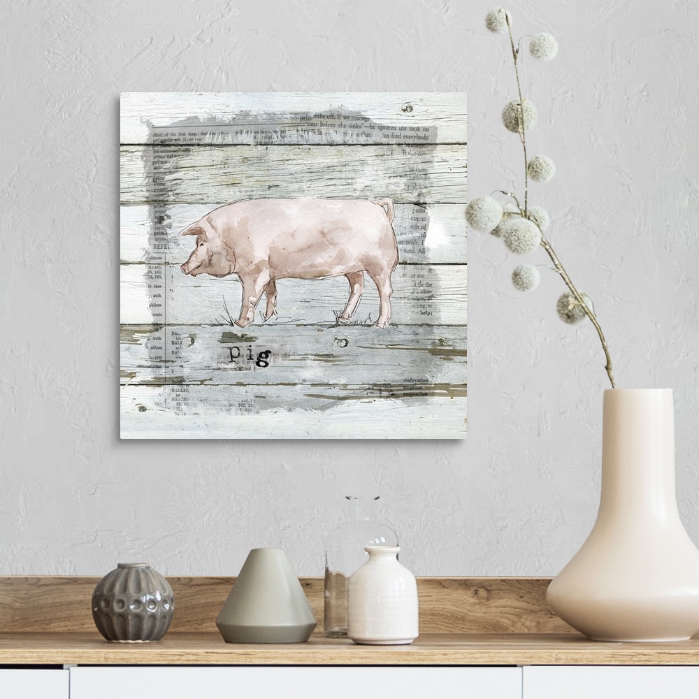 A farmhouse room featuring Farmhouse Collage Pig