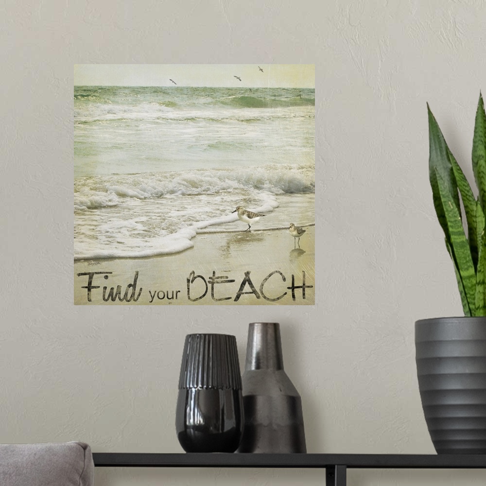 A modern room featuring Find Your Beach