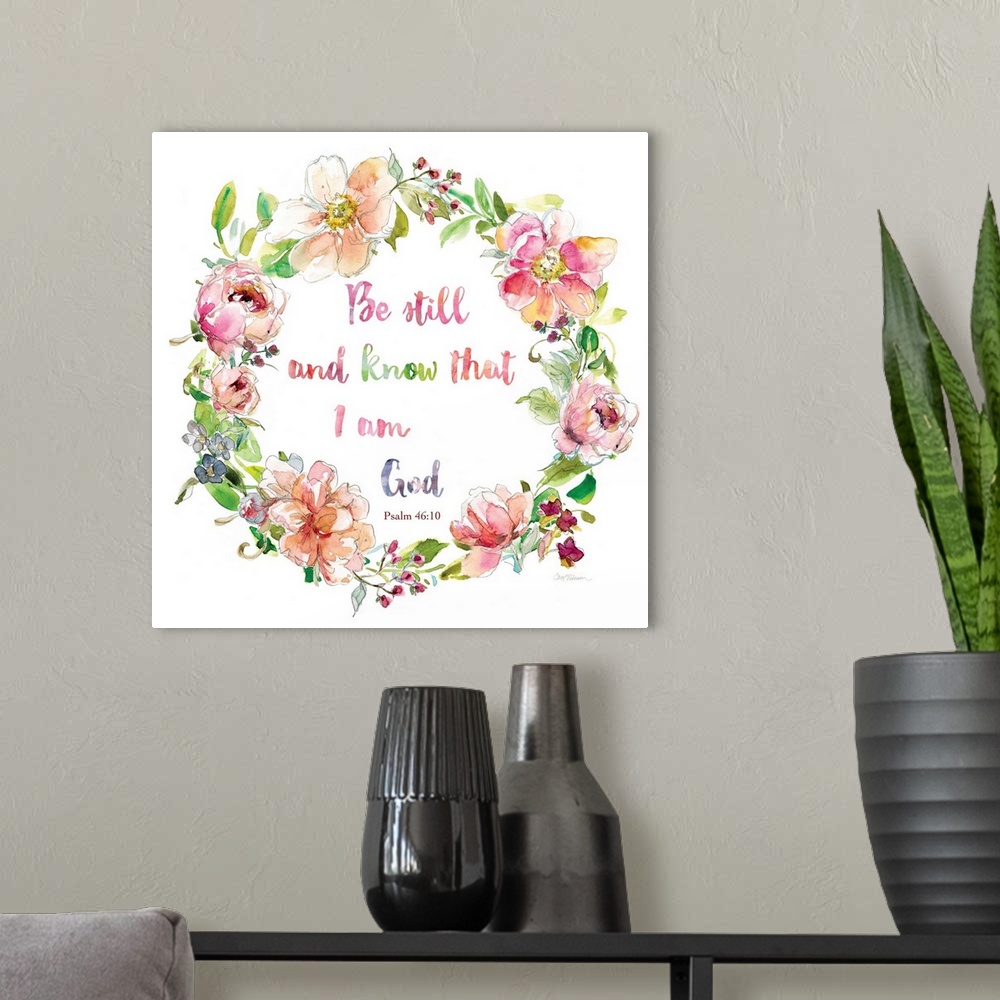 A modern room featuring Floral Scripture Wreath I