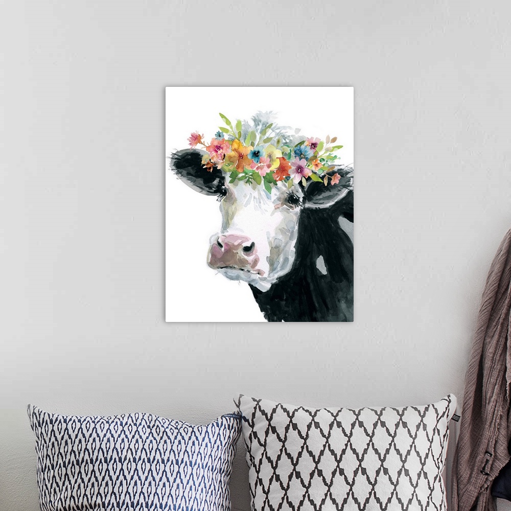 A bohemian room featuring Flower Crown Cow