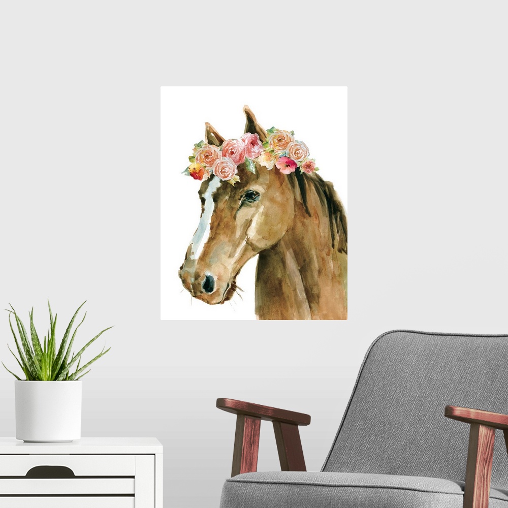 A modern room featuring Flower Crown Horse