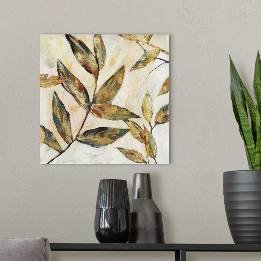 A modern room featuring Gilded Leaves I