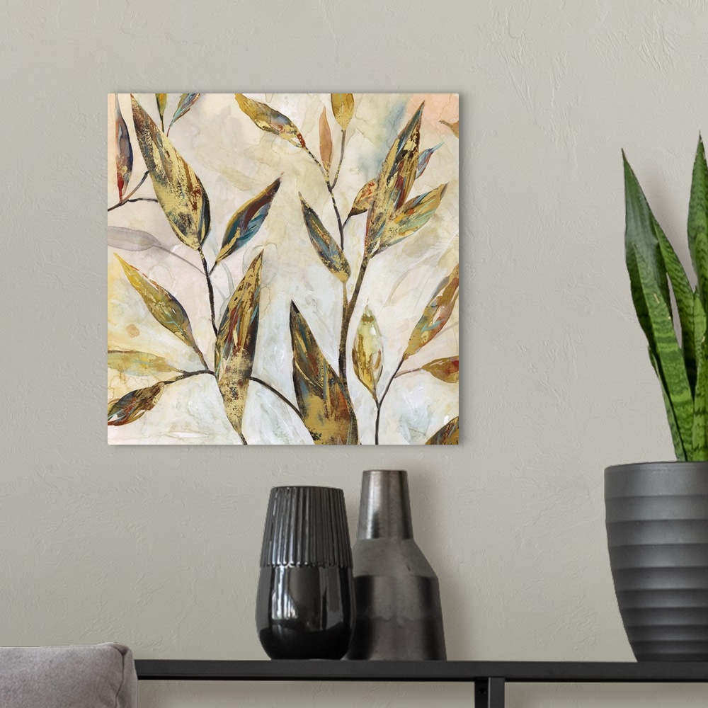 A modern room featuring Gilded Leaves II
