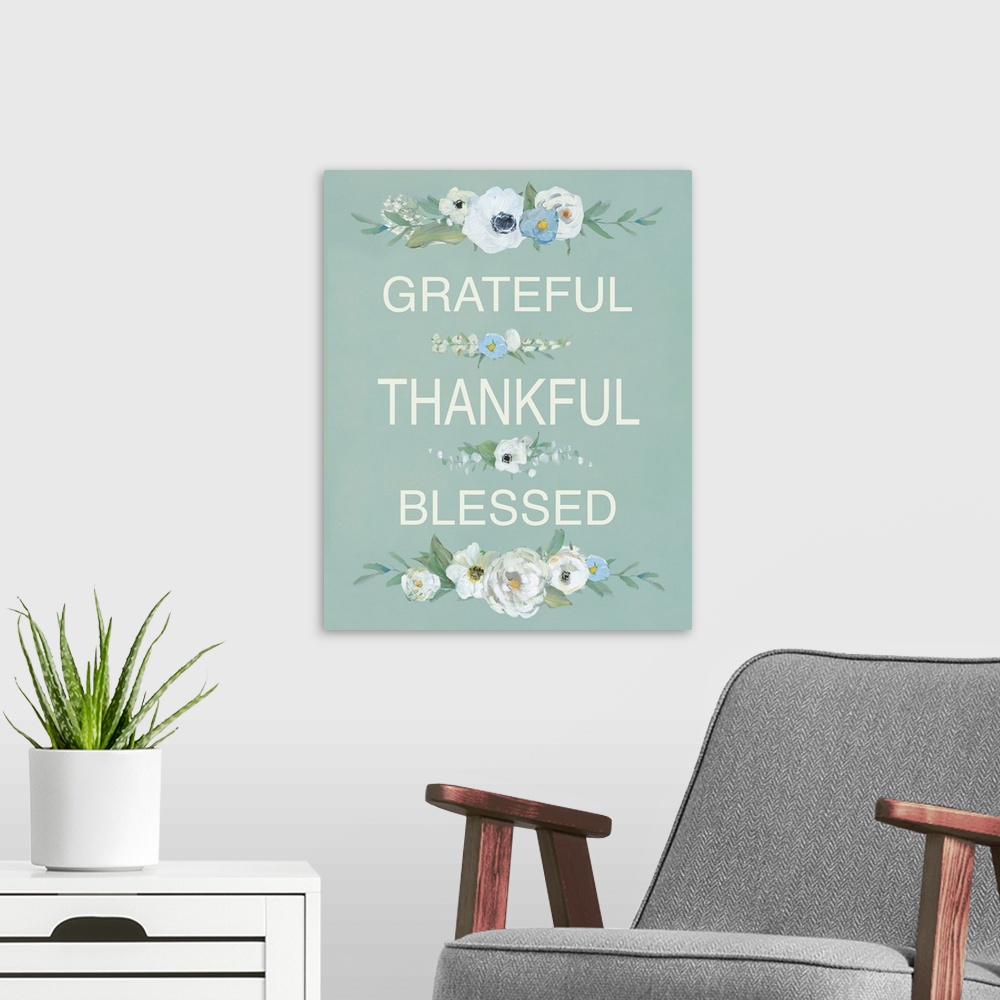 A modern room featuring Grateful Thankful