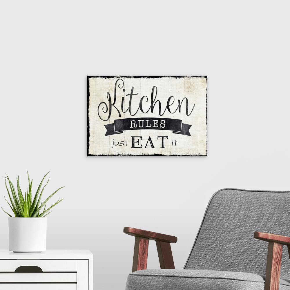 A modern room featuring Kitchen Rules: Just Eat It