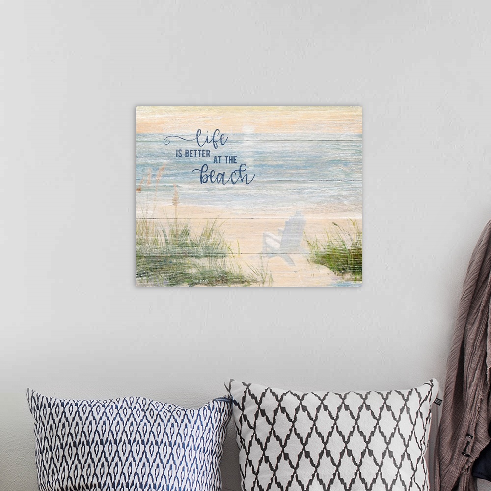 A bohemian room featuring Life is Better at the Beach