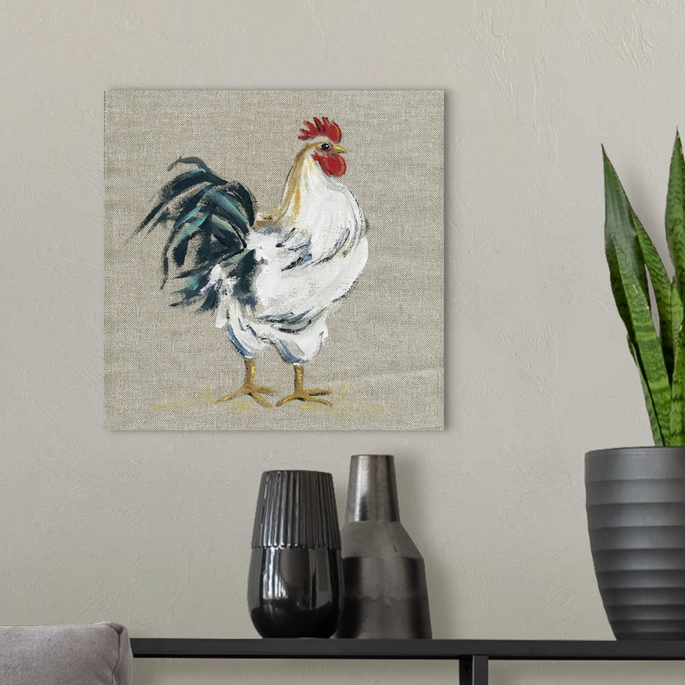 A modern room featuring Linen Rooster I