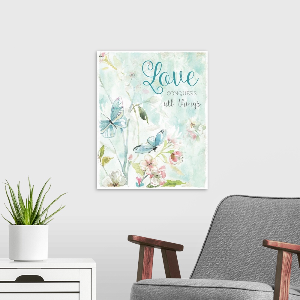 A modern room featuring Love Conquers
