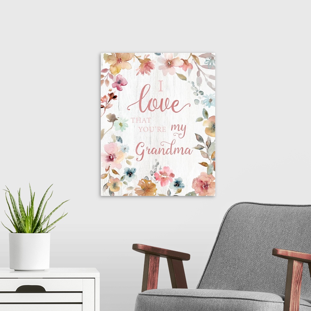 A modern room featuring Love Grandma