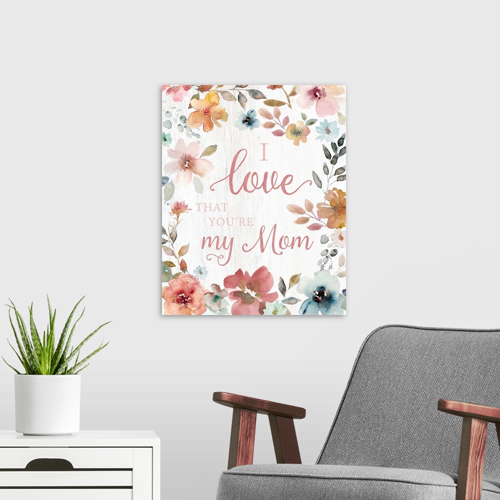 A modern room featuring Love Mom