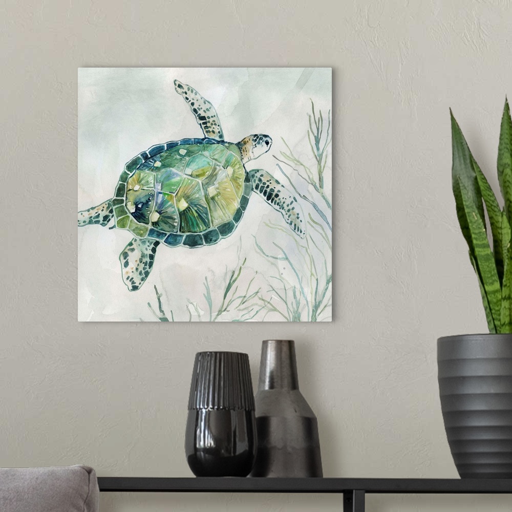 A modern room featuring Seaglass Turtle I