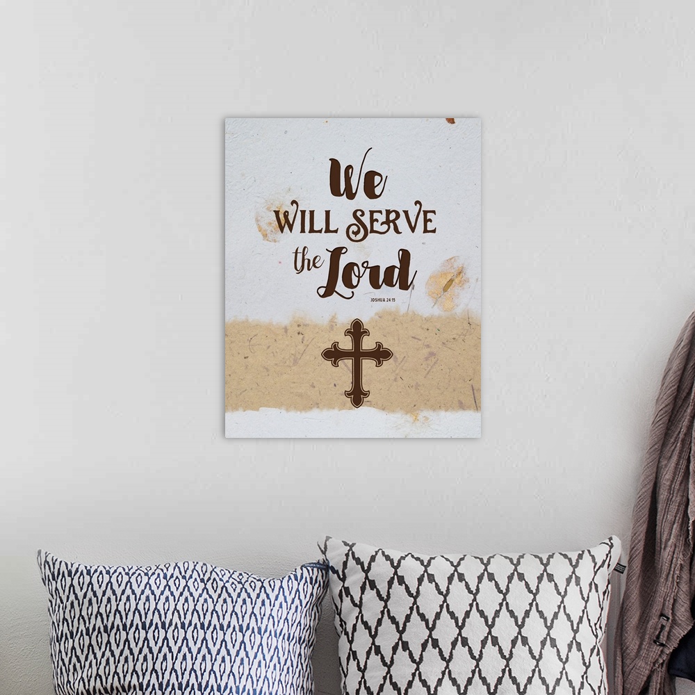 A bohemian room featuring 'We Will Serve The Lord' Joshua 24:15