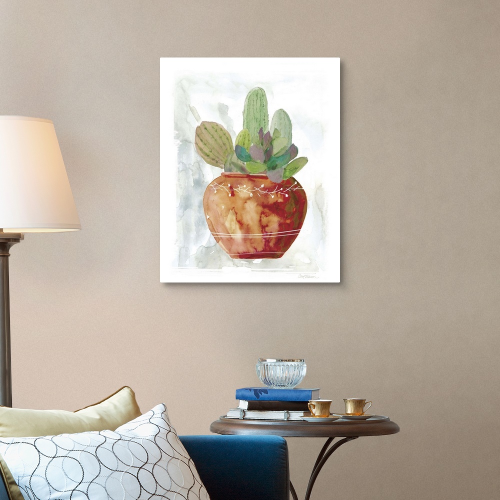 A traditional room featuring A watercolor painting of cacti and succulents.