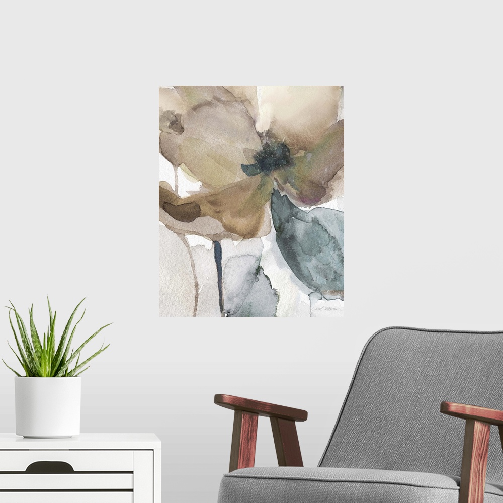 A modern room featuring Watercolor Poppy I