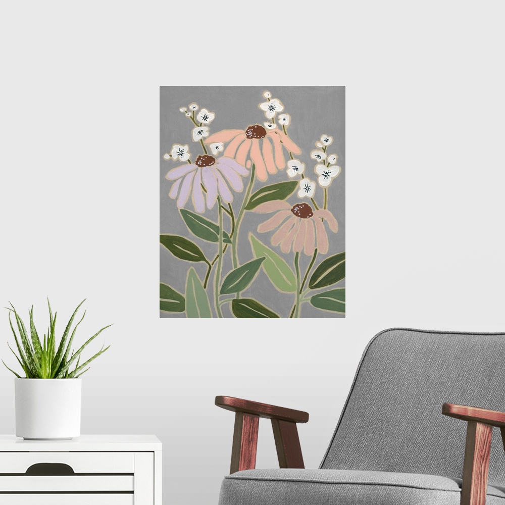 A modern room featuring Woodblock Floral I