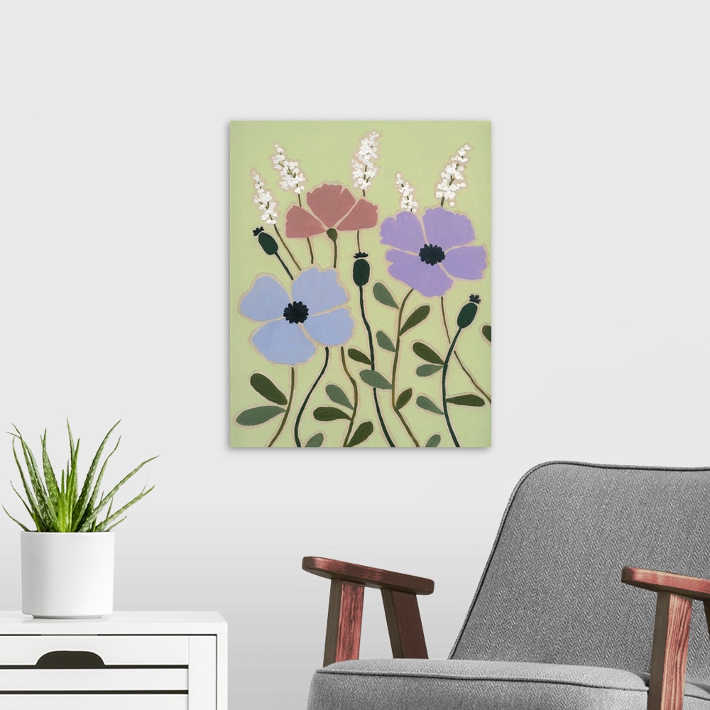 A modern room featuring Woodblock Floral III