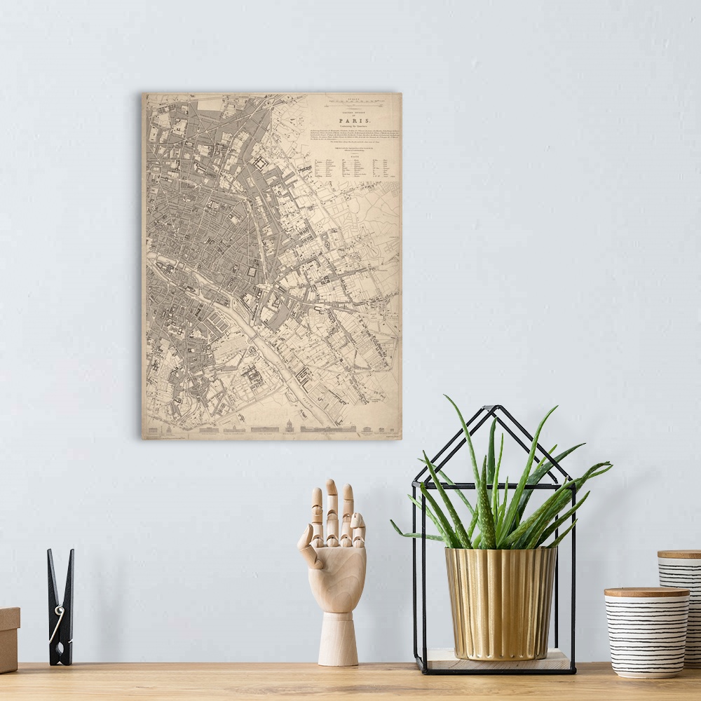 A bohemian room featuring Vintage map of Paris, France from 1833.