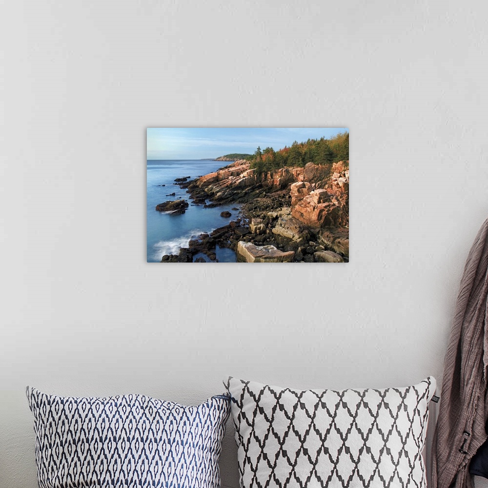 A bohemian room featuring Morning sunrise on Otter Cliffs, Acadia National Park, Maine