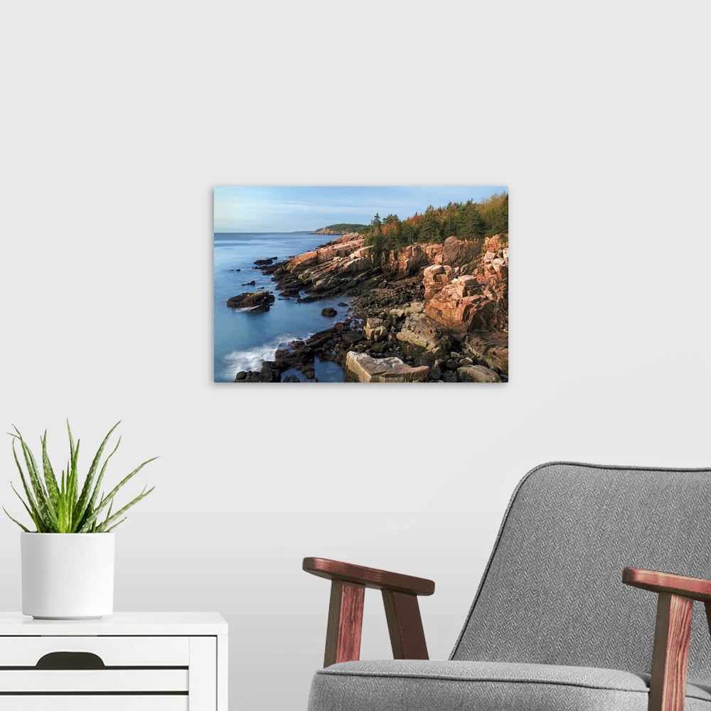A modern room featuring Morning sunrise on Otter Cliffs, Acadia National Park, Maine