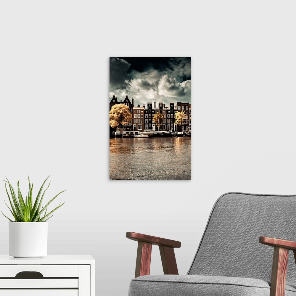 A modern room featuring Amsterdam Autumn Canal I