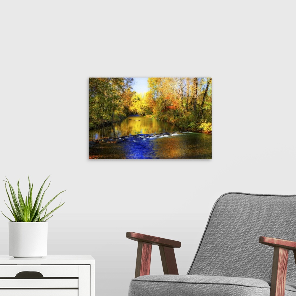 A modern room featuring Autumn Waters II