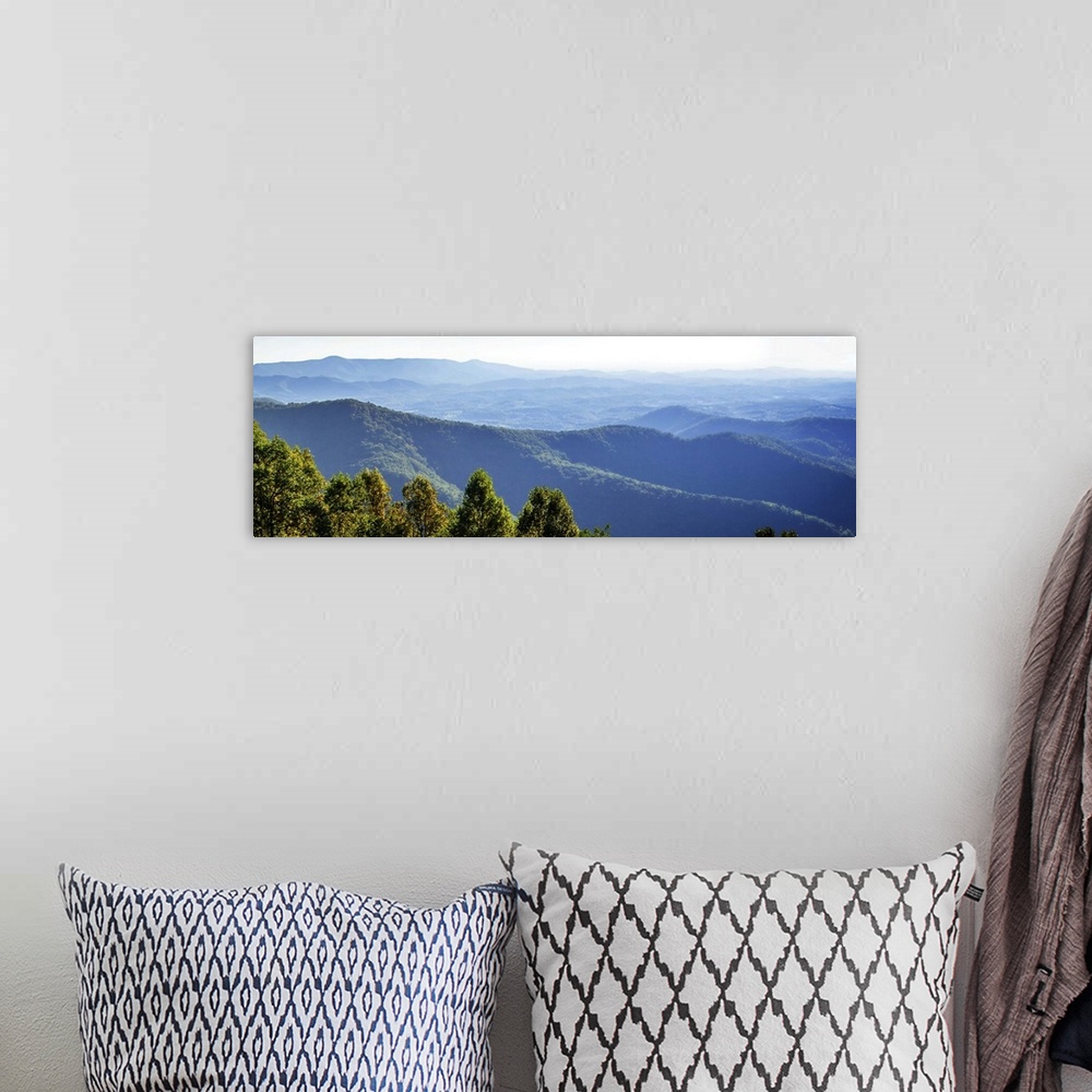 A bohemian room featuring Panoramic view of the blue hills of the Smokey Mountains in North Carolina.