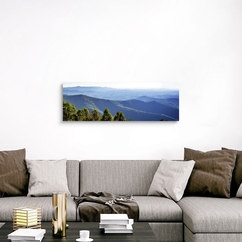 A traditional room featuring Panoramic view of the blue hills of the Smokey Mountains in North Carolina.