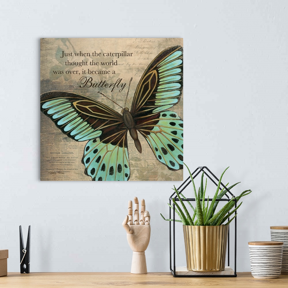 A bohemian room featuring "Just When The Caterpillar Thought The World Was Over, It Became a Butterfly"