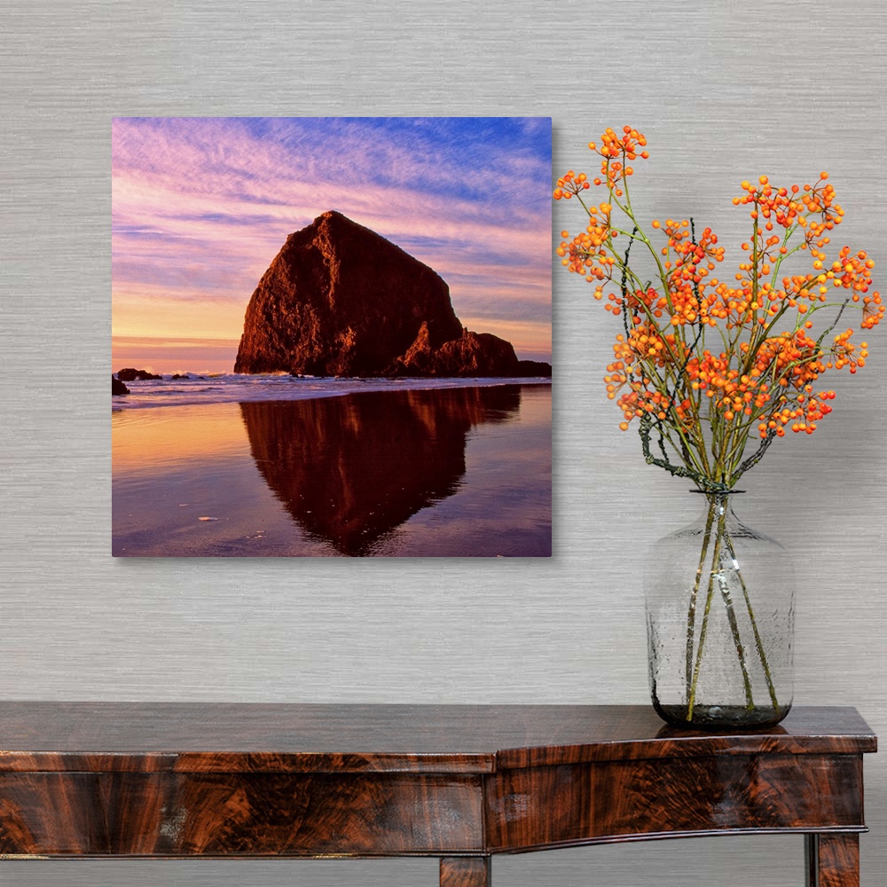 A traditional room featuring Sunset over the sea stacks at Cannon Beach, Oregon.