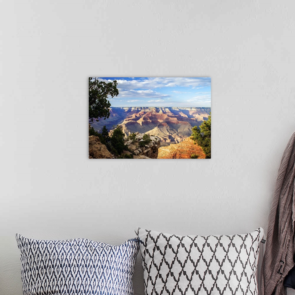 A bohemian room featuring Landscape photograph of the canyons at Grand Canyon National Park.