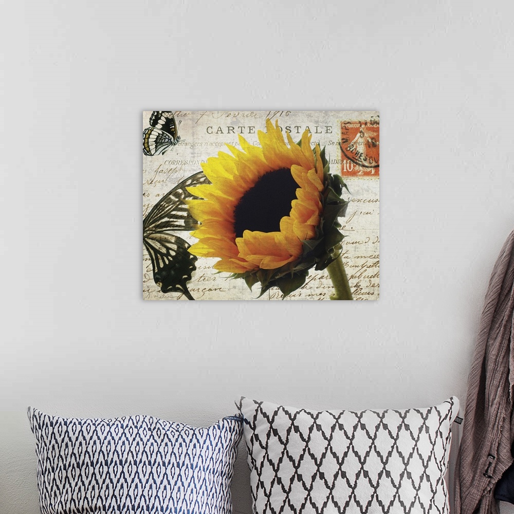 A bohemian room featuring Carte Postale Sunflower