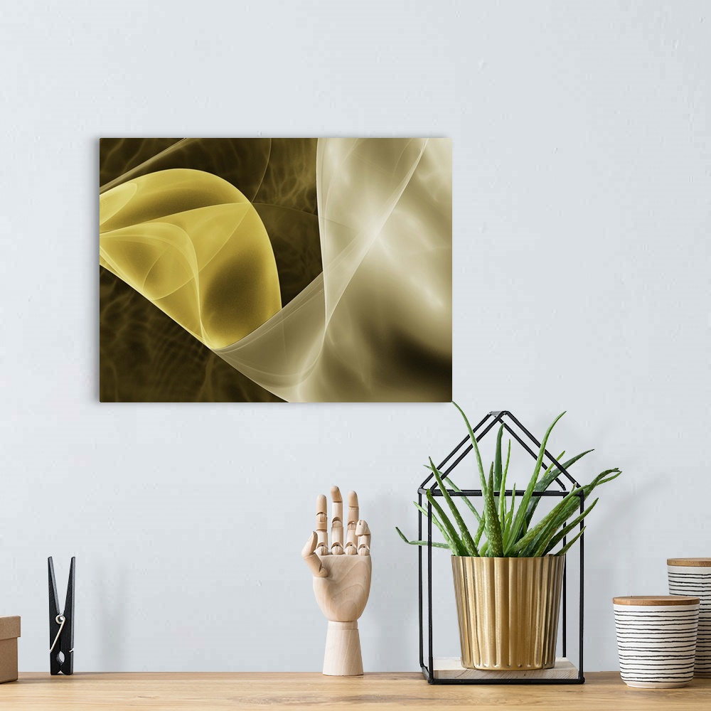 A bohemian room featuring Digital abstract image in shades of yellow and gray.